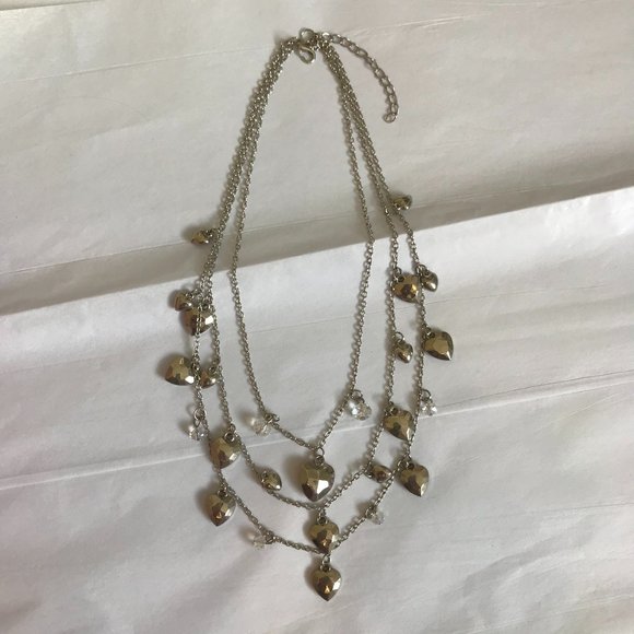 3/$15 Layered Silver Metallic Heart Charm Necklace - Picture 1 of 4